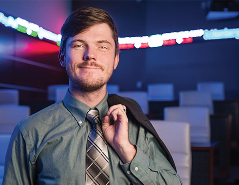 Male student in trading room