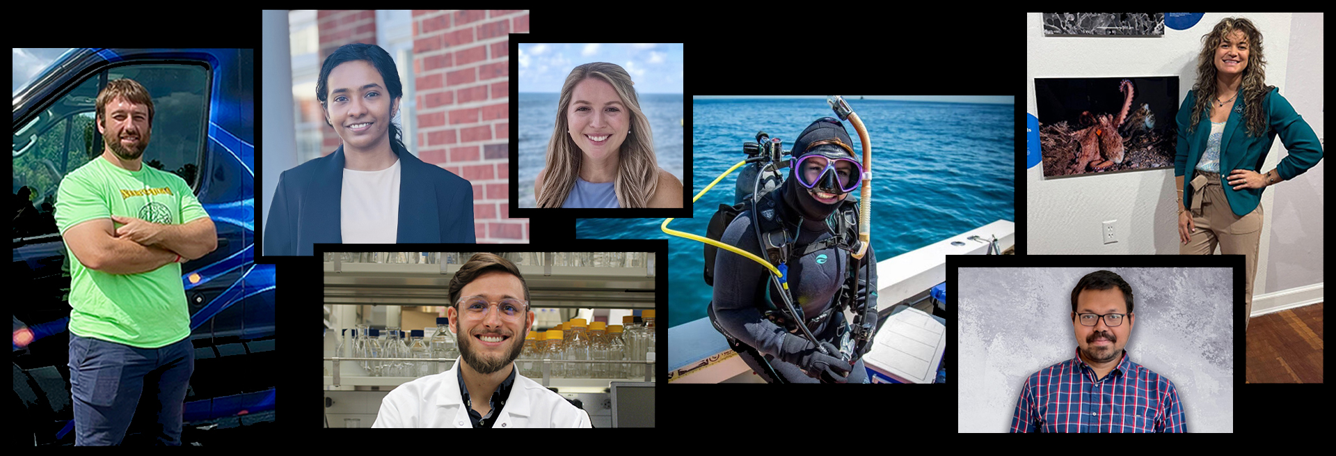 Collage of four FAU students in various labs