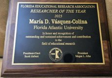  Dr. Maria D. Vasquez-Colina Awarded Researcher of the Year by Florida Educational Research Association.
