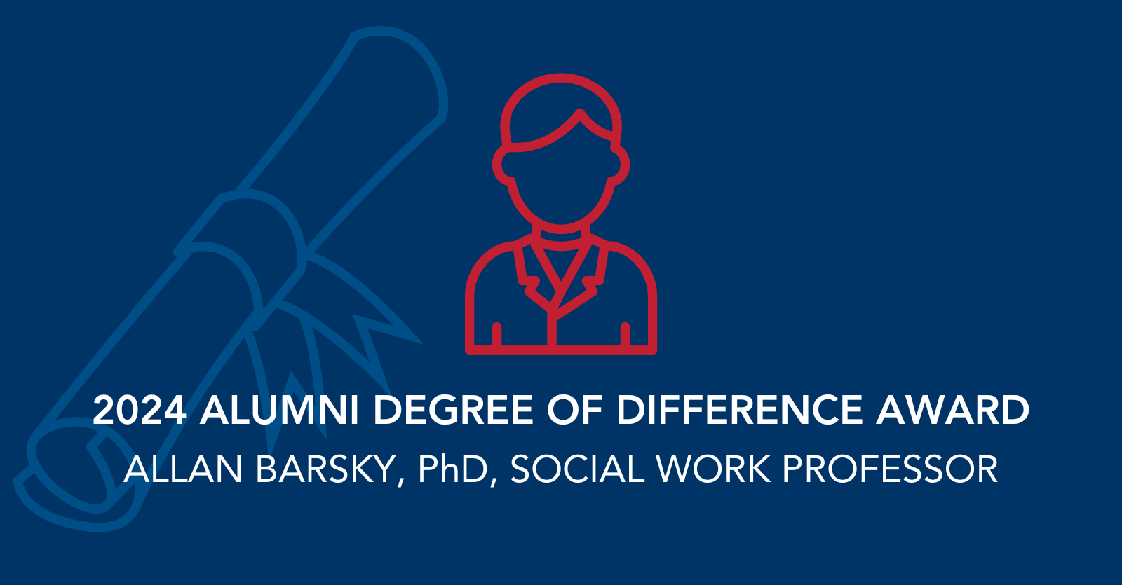 Diploma scroll and person icon on a blue background with award text